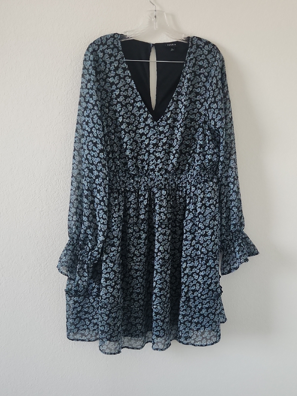 torrid Floral V-Neck Tiered Long Sleeve Dress